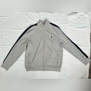 Polo Ralph Lauren Gray Zip-Up Sweater with Navy Stripes